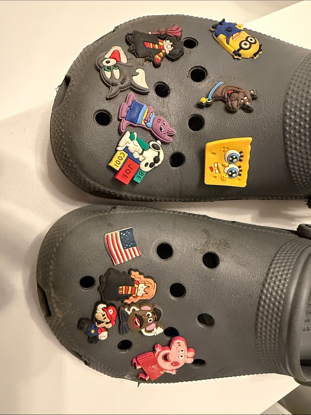 Kids grey Crocs Shoes with (12) Fun Character Charms